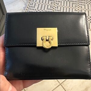 Ferragamo Black Leather Compact Wallet. In excellent condition